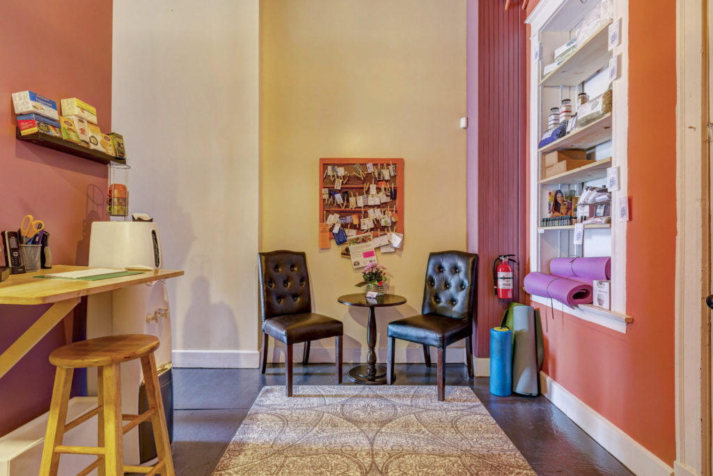 Somatic Sole Massage's reception area. We provide massage therapy for clients in the St. Louis area.